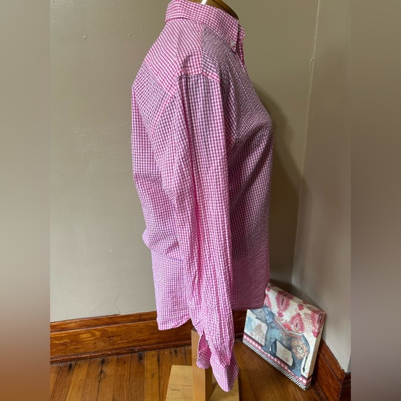 J. McLaughlin Gingham Check Casual Or Dress Shirt Large Pink White - Picture 4 of 9